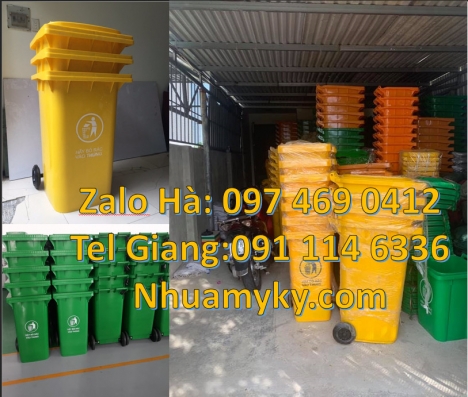 thùng rác công nghiệp 240L, thùng rác công cộng 240L, Thùng rác 120 nắp kín màu cam, thùng đựng