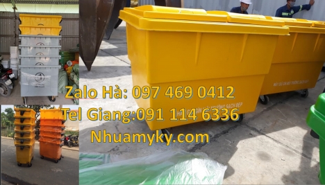 Xe Thu Gom Rác 1000L 3 Bánh Hơi Màu Cam Đẩy Tay Nhựa Composite, xe rác công cộng 660 lít Giá bán xe