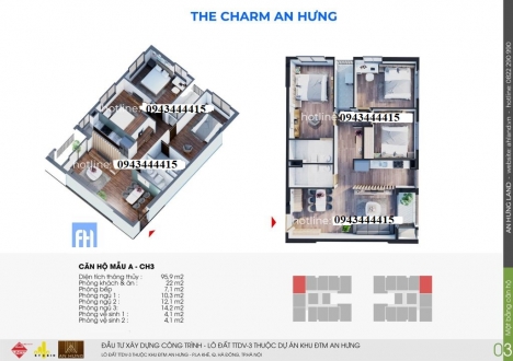 THE CHARM AN HƯNG - mặt đường TỐ HỮU HÀ ĐÔNG - 96m2 3pn 2vs - căn góc - hướng sáng- view nội khu