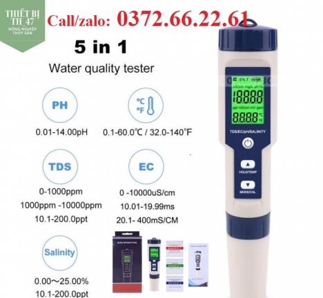 Bút đo EC 5 trong 1 EC, TDS, PH, ĐỘ MẶN, NHIỆT ĐỘ