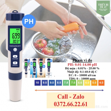 Bút đo PH 5 trong 1 PH, TDS, EC, ĐỘ MẶN, NHIỆT ĐỘ