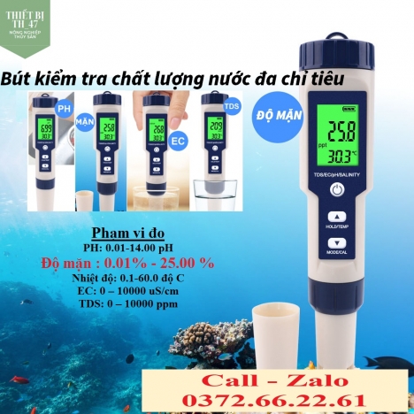 Bút đo PH 5 trong 1 PH, TDS, EC, ĐỘ MẶN, NHIỆT ĐỘ