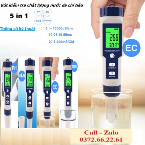 Bút đo EC 5 trong 1 EC, TDS, PH, ĐỘ MẶN, NHIỆT ĐỘ