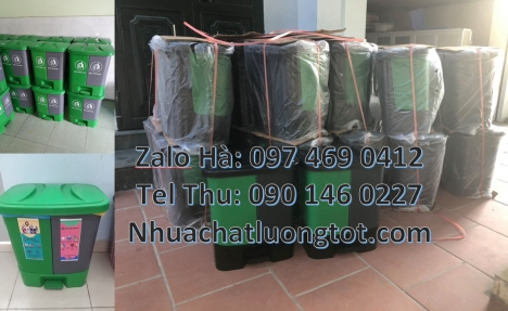 Thùng rác 2 ngăn 40L uy tín, thùng rác đạp chân 2 ngăn, Thùng rác nhựa nắp lật bộ 3, Thùng Rác 2 Ngă