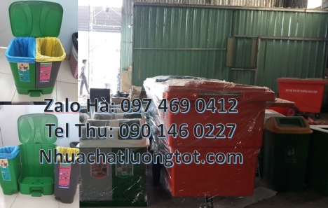 Thùng rác 2 ngăn 40L uy tín, thùng rác đạp chân 2 ngăn, Thùng rác nhựa nắp lật bộ 3, Thùng Rác 2 Ngă