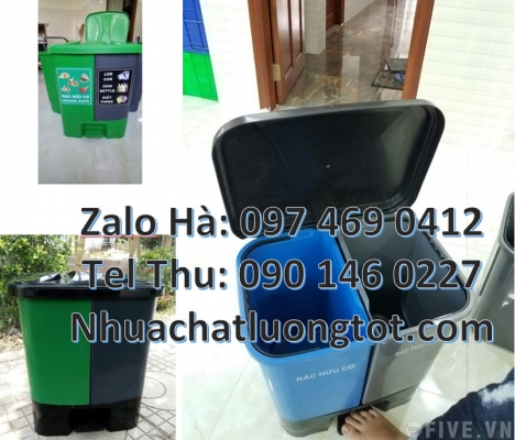 Thùng rác 2 ngăn 40L uy tín, thùng rác đạp chân 2 ngăn, Thùng rác nhựa nắp lật bộ 3, Thùng Rác 2 Ngă