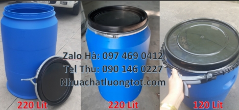 Thùng phi 120l đựng phân bón, Thùng Phuy Nhựa 220 lít, Phuy nhựa 220 lít nắp kín, Phuy nhựa 150 lít