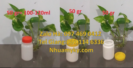 Hũ nhựa 50 gram, hũ nhựa 50gram, hũ nhựa trong 20g, hũ pet 200gr thân trắng đục, hũ 250 gram đựng hạ