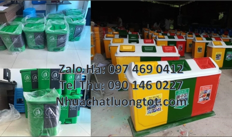 Thùng rác nhựa duy tân thùng rác 120l 240l Thùng rác 2 ngăn nắp lật, Thùng rác 3 ngăn bập bênh, Th