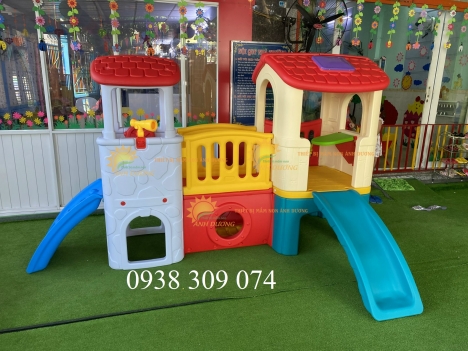 Bộ nhà leo cầu trượt 2 khối đa năng AD0802