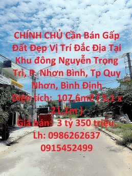 CHÍNH CHỦ Cần Bán Gấp Đất Đẹp Vị Trí Đắc Địa Tại TP Quy Nhơn - Bình Định