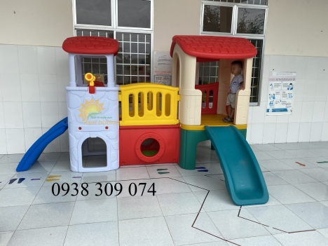 Bộ nhà leo cầu trượt 2 khối đa năng AD0802