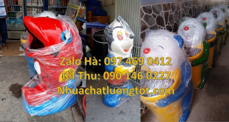 thùng rác cá heo, thùng rác cá chép, thùng rác gấu trúc, thùng rác chuột mickey, giá bán thùng rác