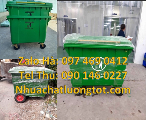 Bán xe thu gom rác 660l 3 bánh hơi, xe thu gom rác 1000l có tay đẩy rẻ