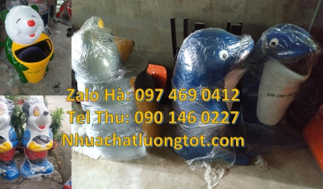 thùng rác cá heo, thùng rác cá chép, thùng rác gấu trúc, thùng rác chuột mickey, giá bán thùng rác
