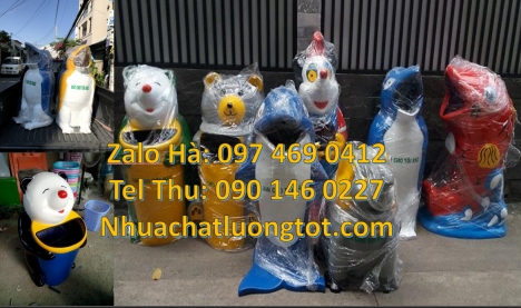 thùng rác cá heo, thùng rác cá chép, thùng rác gấu trúc, thùng rác chuột mickey, giá bán thùng rác