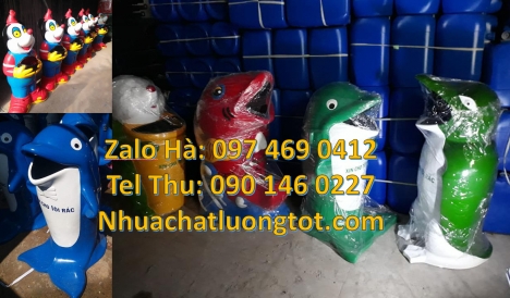 thùng rác cá heo, thùng rác cá chép, thùng rác gấu trúc, thùng rác chuột mickey, giá bán thùng rác