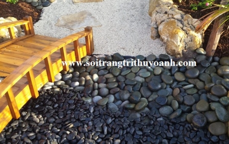 Sỏi đen bóng trang trí biệt thự sân vườn