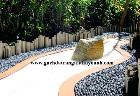 Sỏi đen bóng trang trí biệt thự sân vườn
