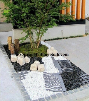 Sỏi đen bóng trang trí biệt thự sân vườn