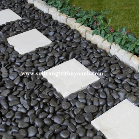 Sỏi đen bóng trang trí biệt thự sân vườn