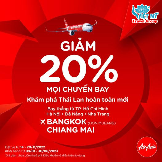 AirAsia giảm 20% giá vé máy bay đi Thái Lan