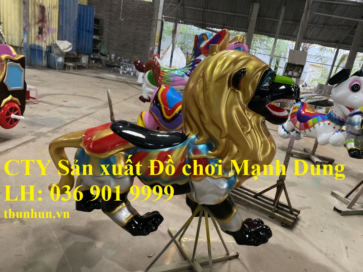 Nhà hơi, thú nhún, xe điện đụng, đu quay, máy bay lượn công viên