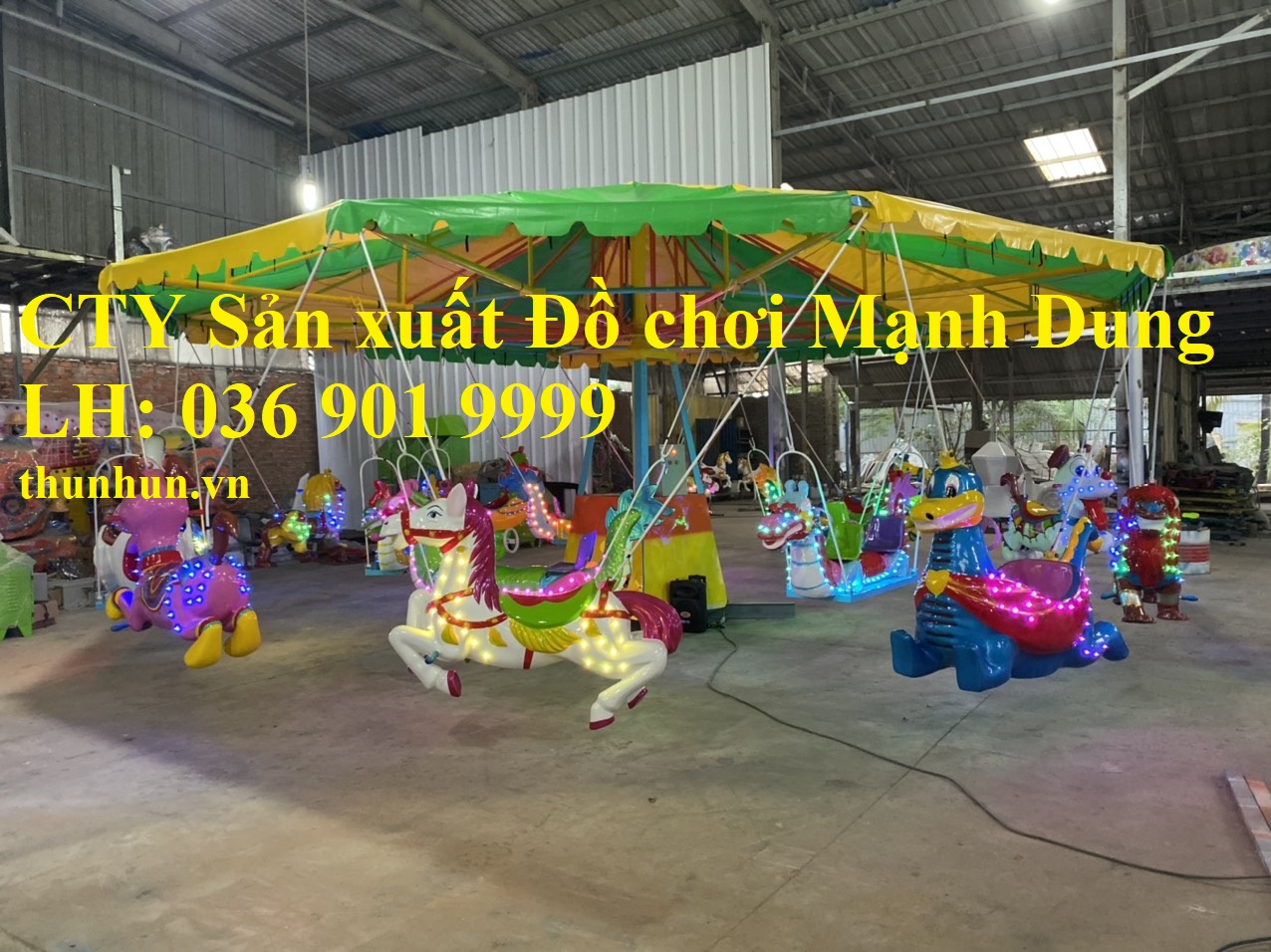 Xe lửa nữ hoàng, nhà nhún công viên, xe cứu hỏa phun nước, đu quay