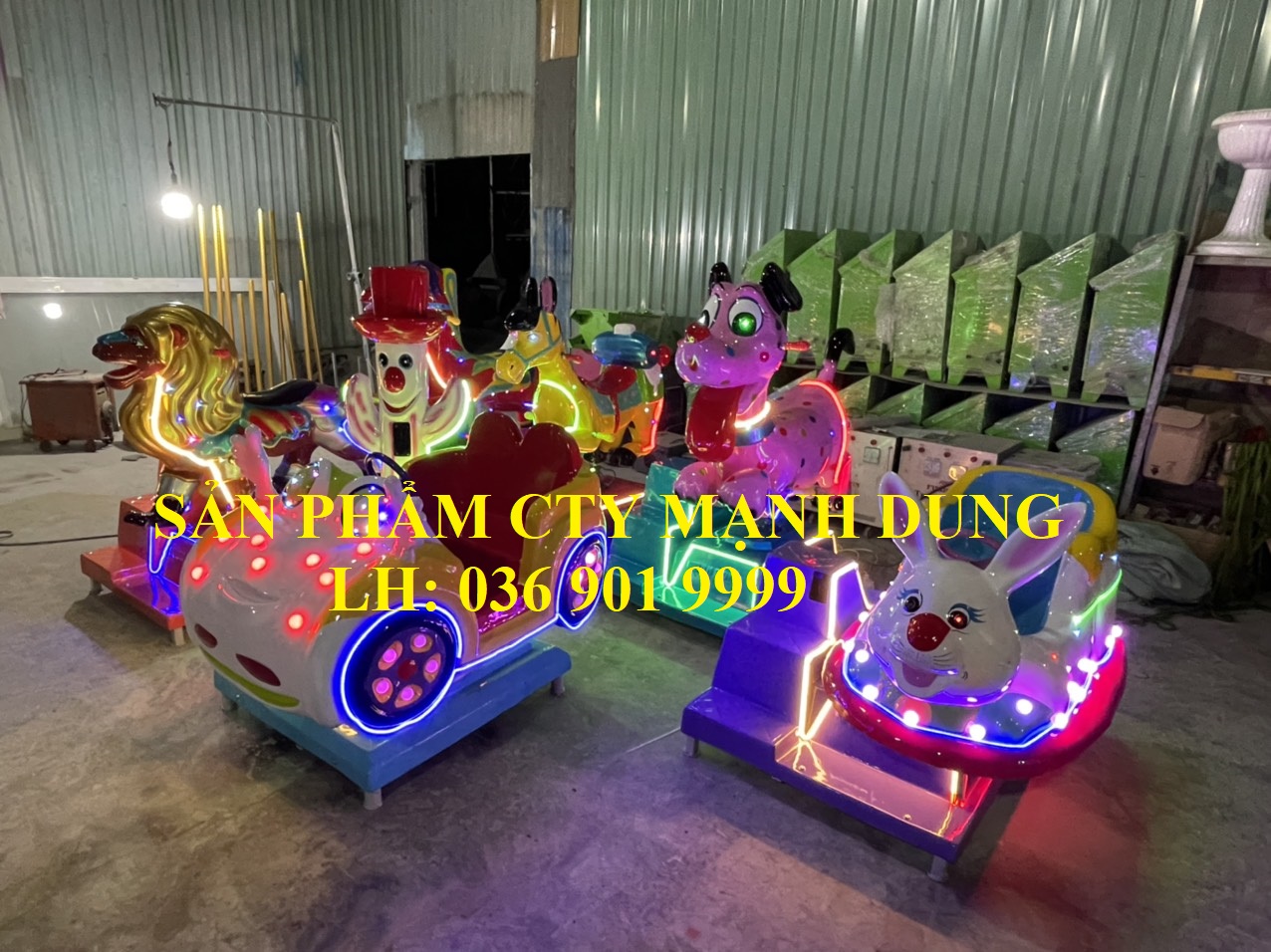 Trò chơi đồ chơi công viên, trò chơi xe điện đụng, hồ câu cá, thú nhún