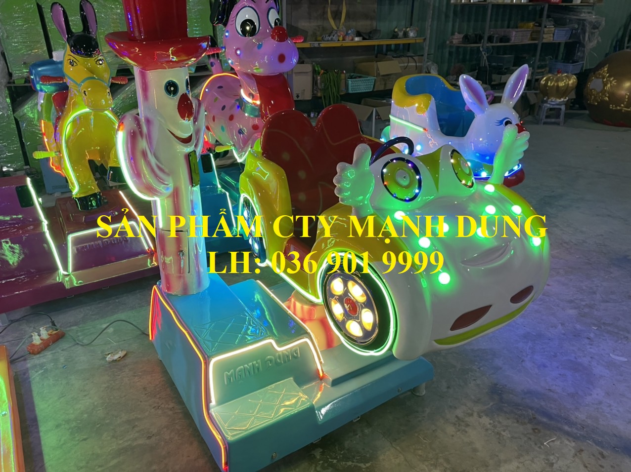 Trò chơi chơi đồ chơi hồ câu cá, đu quay, thú nhún thiếu nhi, xe điện.
