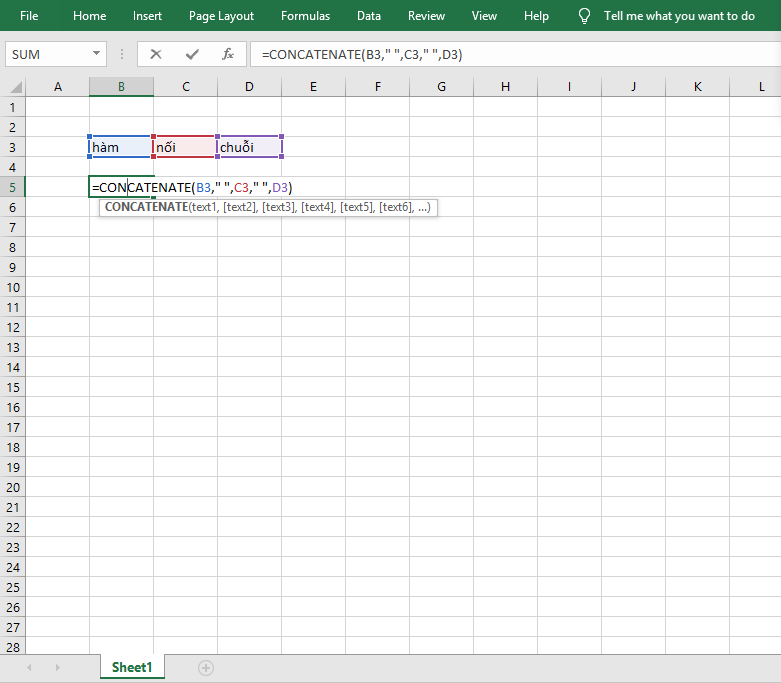 Hàm nối chuỗi có điều kiện trong Excel.