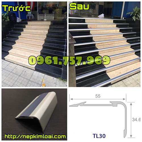 Nẹp nhôm chống trơn cầu thang, nẹp chống trượt bậc cầu thang