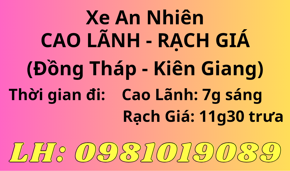 Xe khách An Nhiên Cao Lãnh đi Rạch Giá và ngược lại