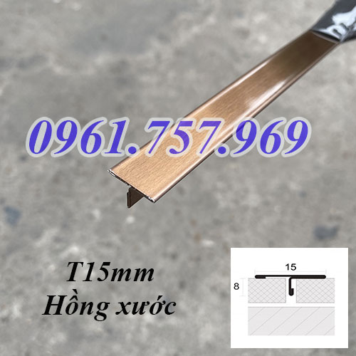 Nẹp nhôm chữ t màu vàng hồng, nẹp t inox màu hồng, nẹp chữ t màu hồng