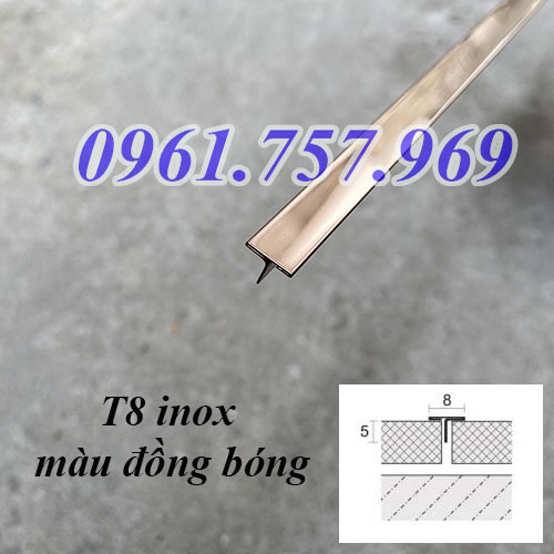 Nẹp nhôm chữ t màu vàng hồng, nẹp t inox màu hồng, nẹp chữ t màu hồng
