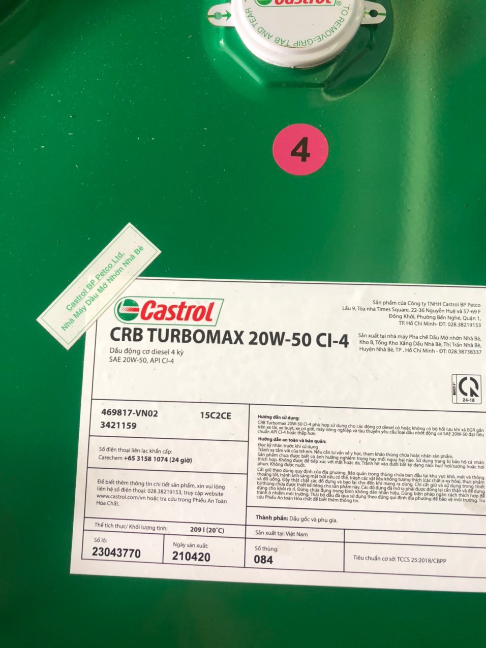 Đại lý mua bán Dầu động cơ Castrol CRB Tubomax 20W50 Ci-4 chính hãng.