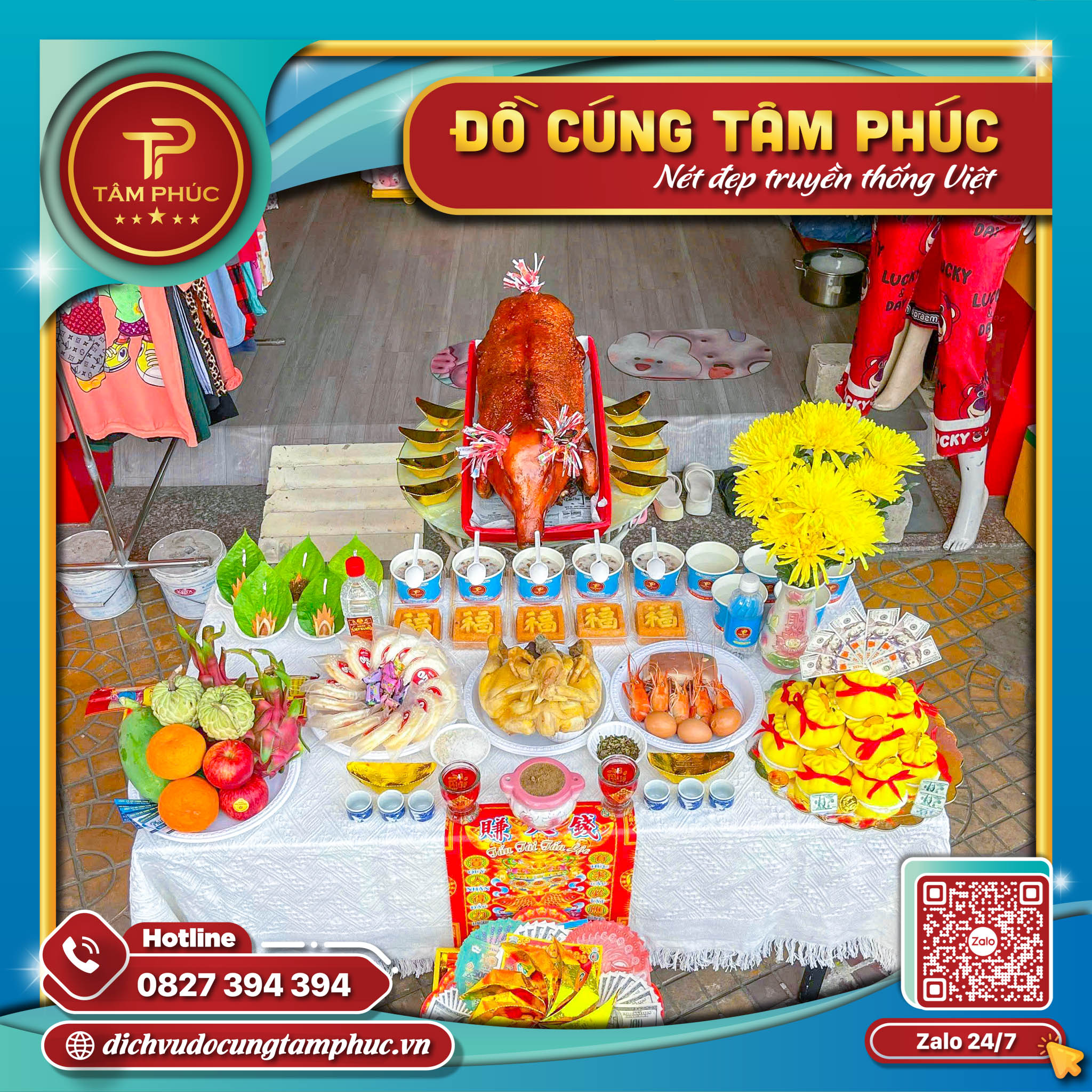 Khai trương đại phát với mâm cúng heo quay.