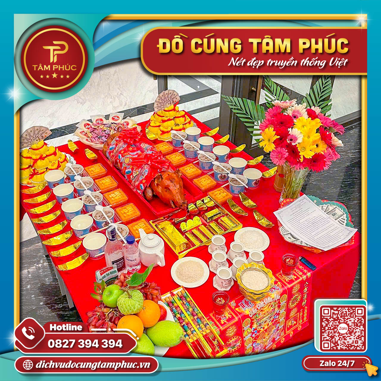 Khai trương đại phát với mâm cúng heo quay.