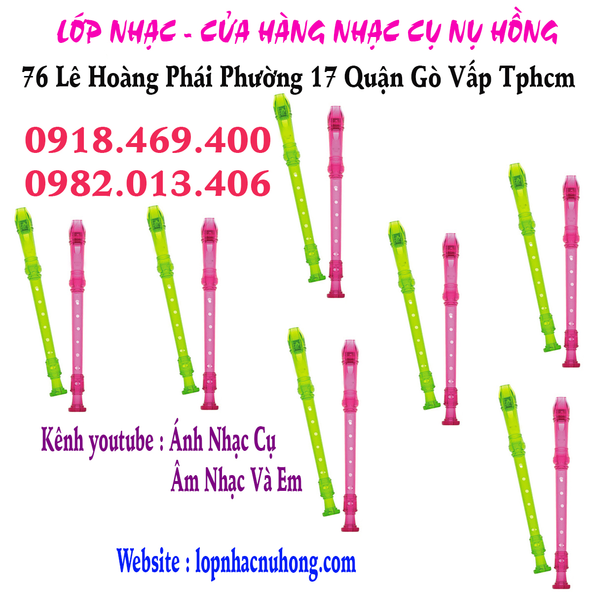 Sáo recorder nhựa trong suốt màu xanh, hồng tuyệt đẹp tại gò vấp, hcm