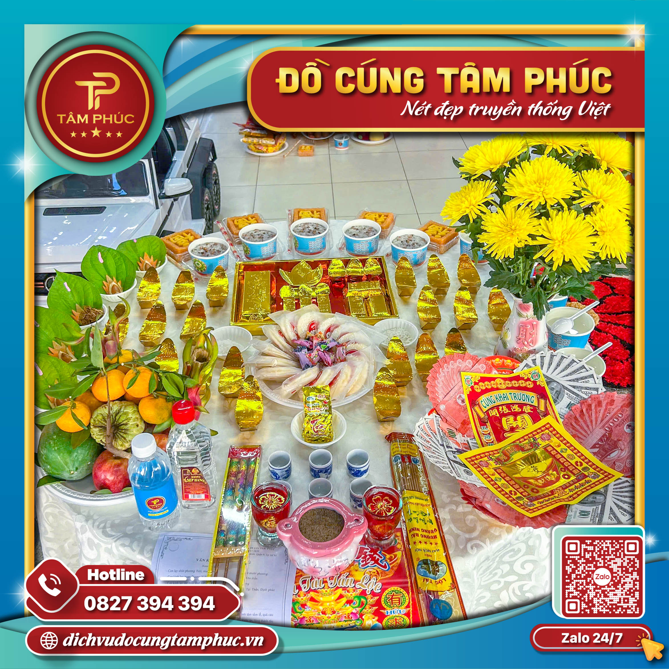 Mâm cúng khai trương thu hút tài lộc chuẩn phong tục.