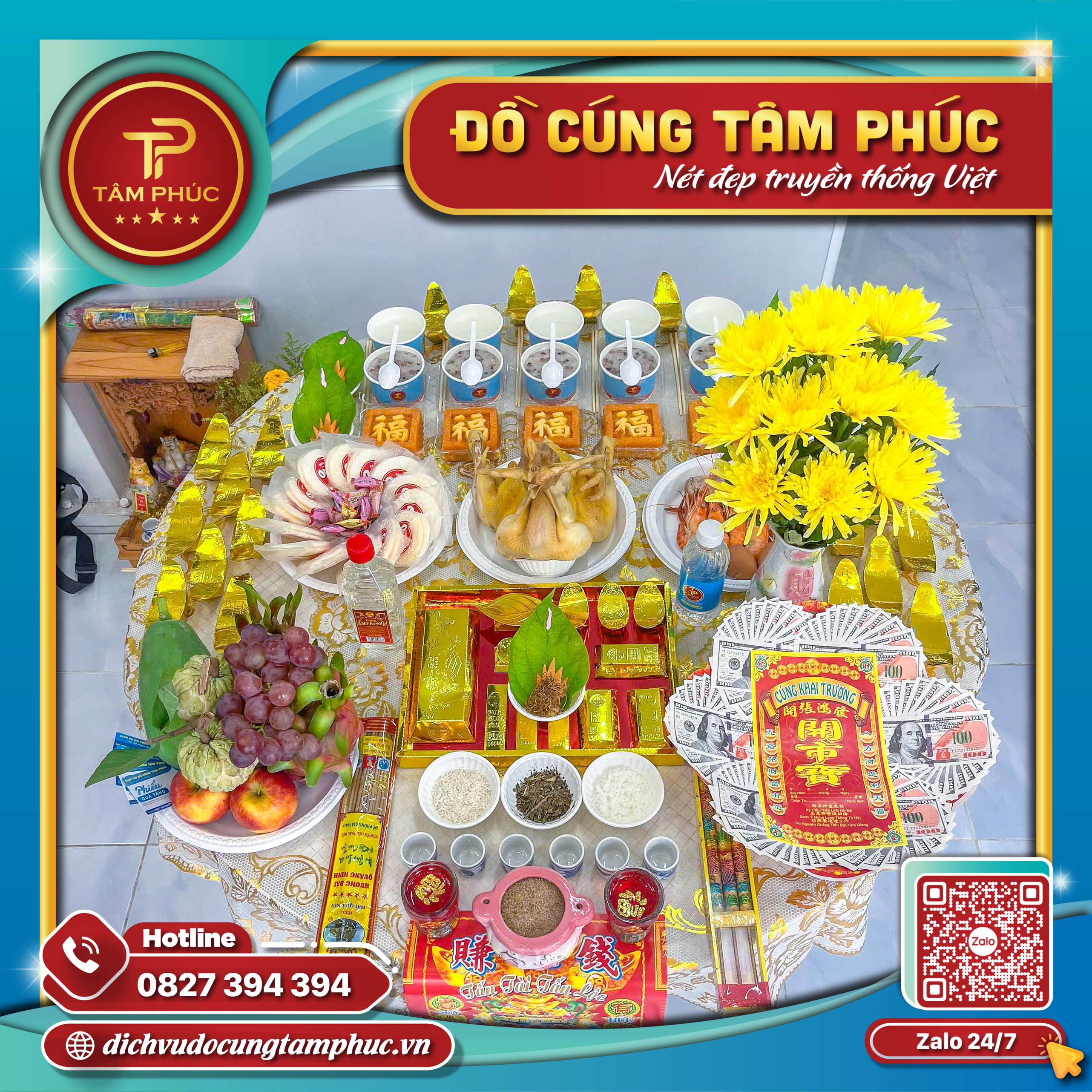 Mâm cúng khai trương thu hút tài lộc chuẩn phong tục.