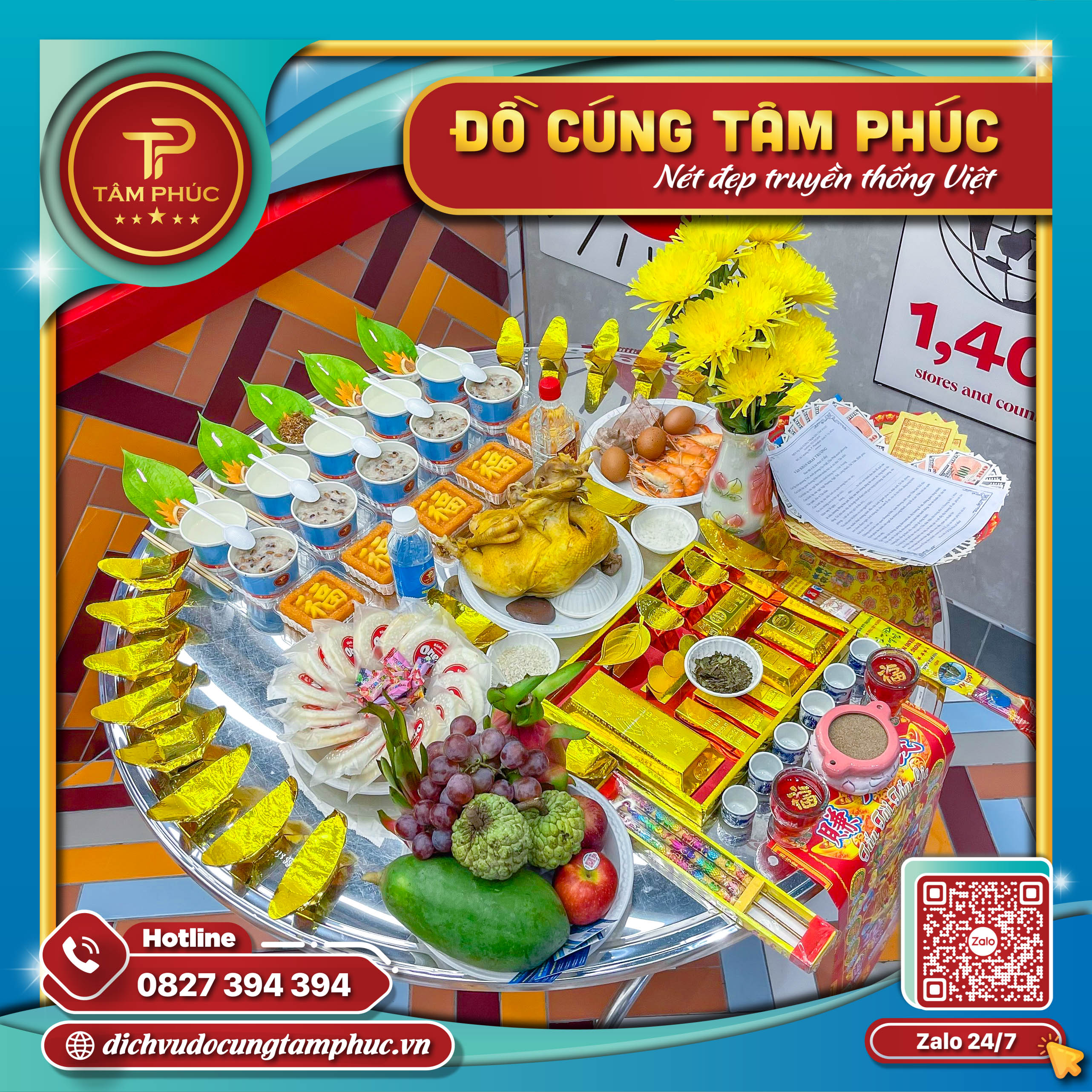 Mâm cúng khai trương thu hút tài lộc chuẩn phong tục.