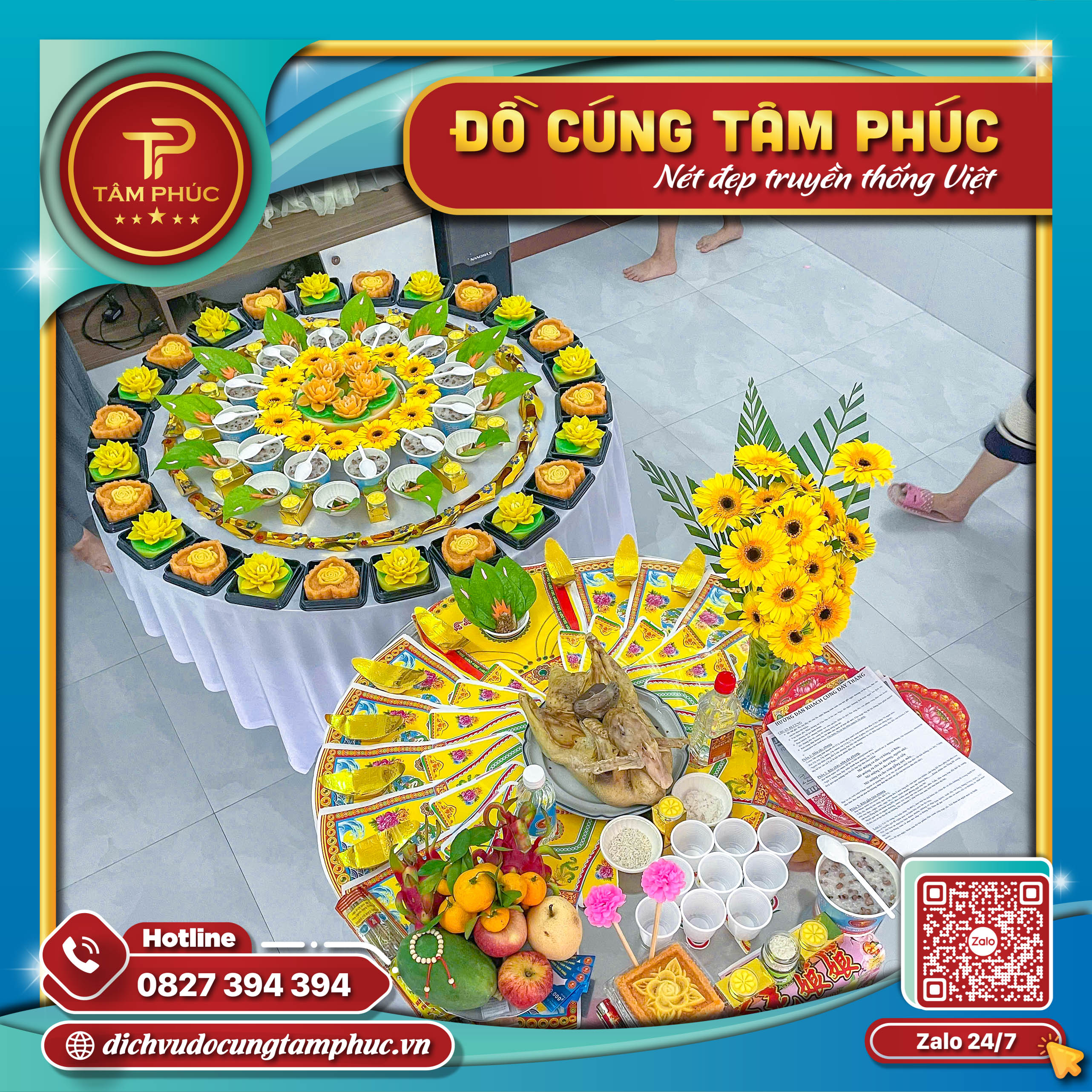 Mâm cúng mụ cho bé đầy đủ lễ vật chuẩn phong tục.