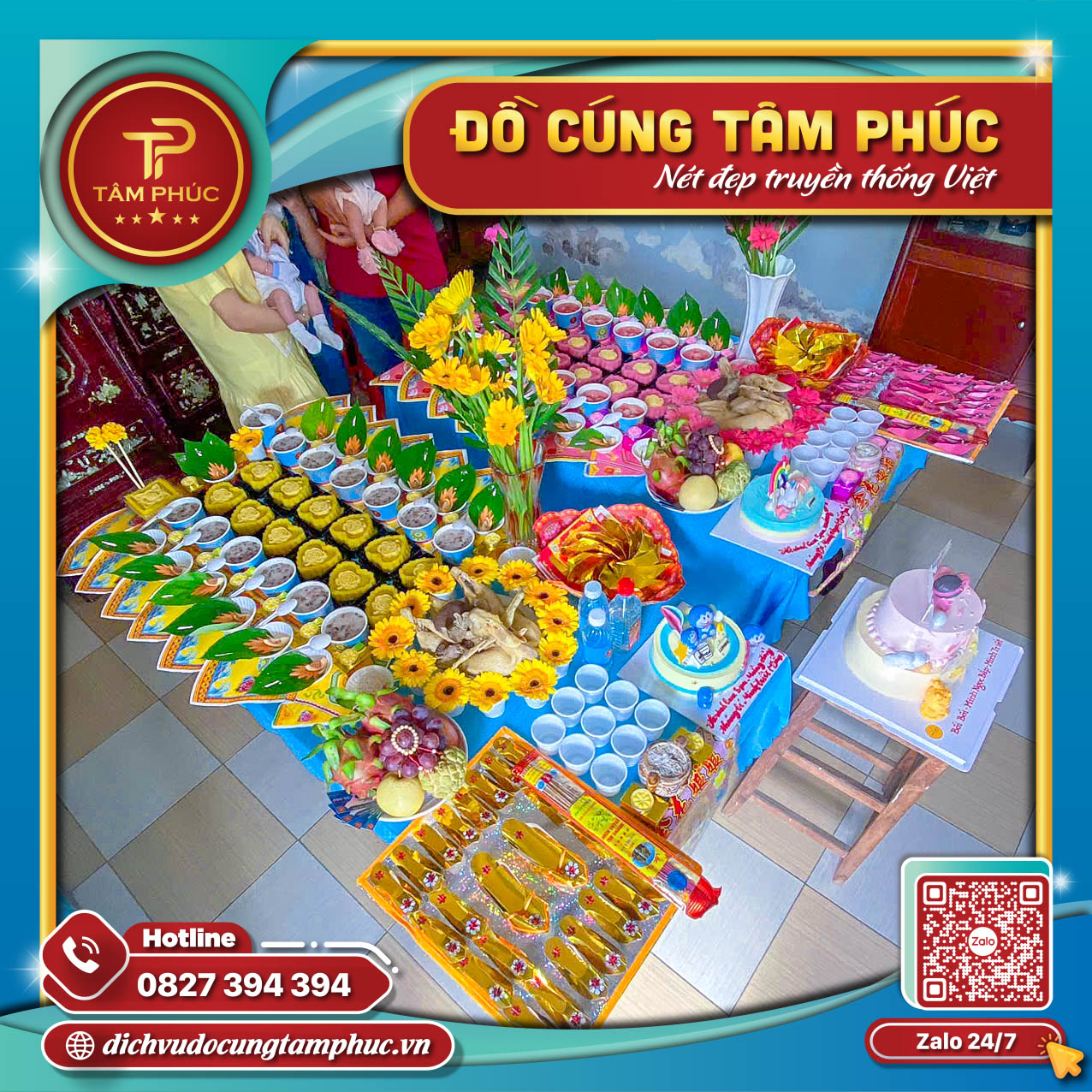 Mâm cúng mụ song sinh cho bé tại Cần Thơ.