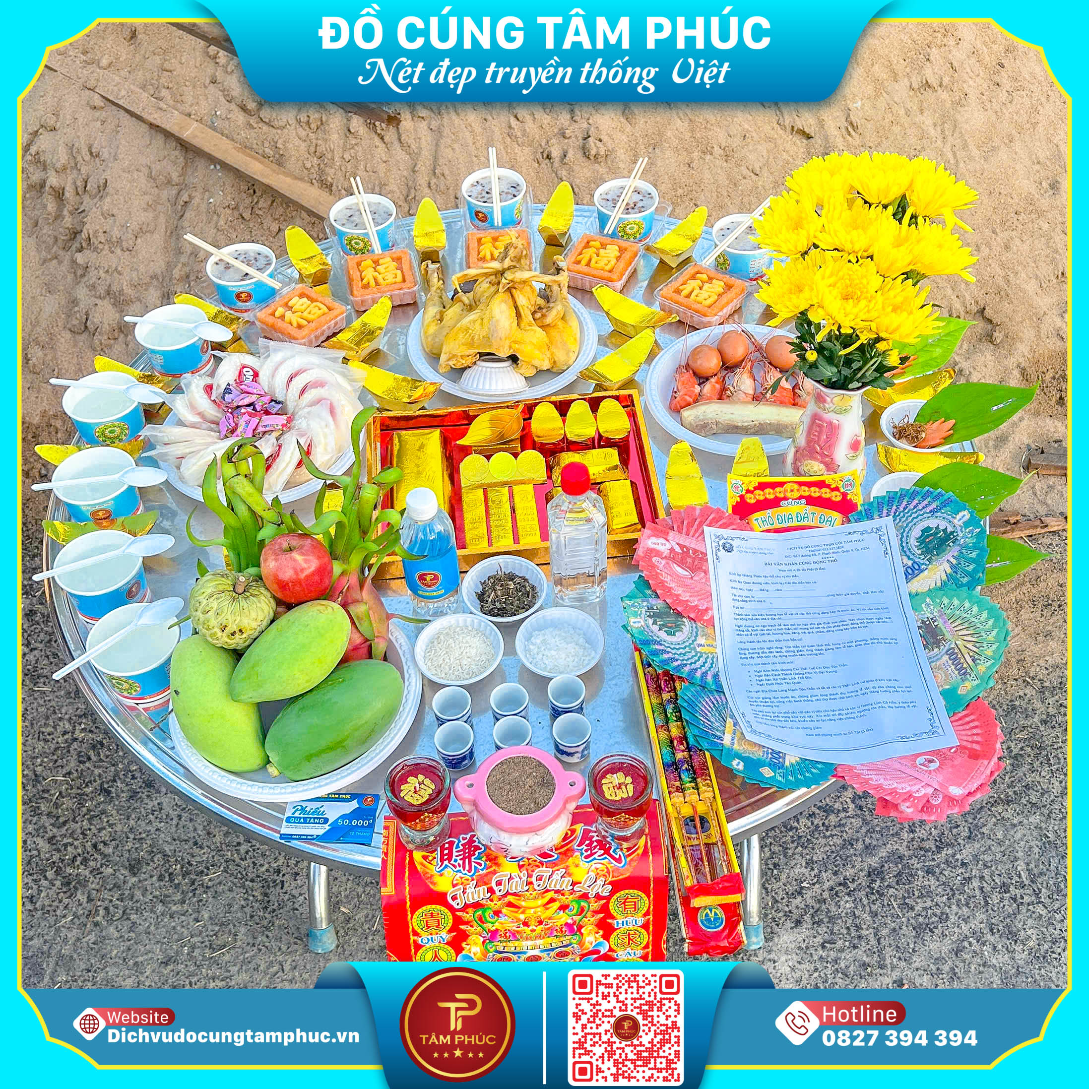 Mâm cúng động thổ đơn giản, đầy đủ tại Cần Thơ.