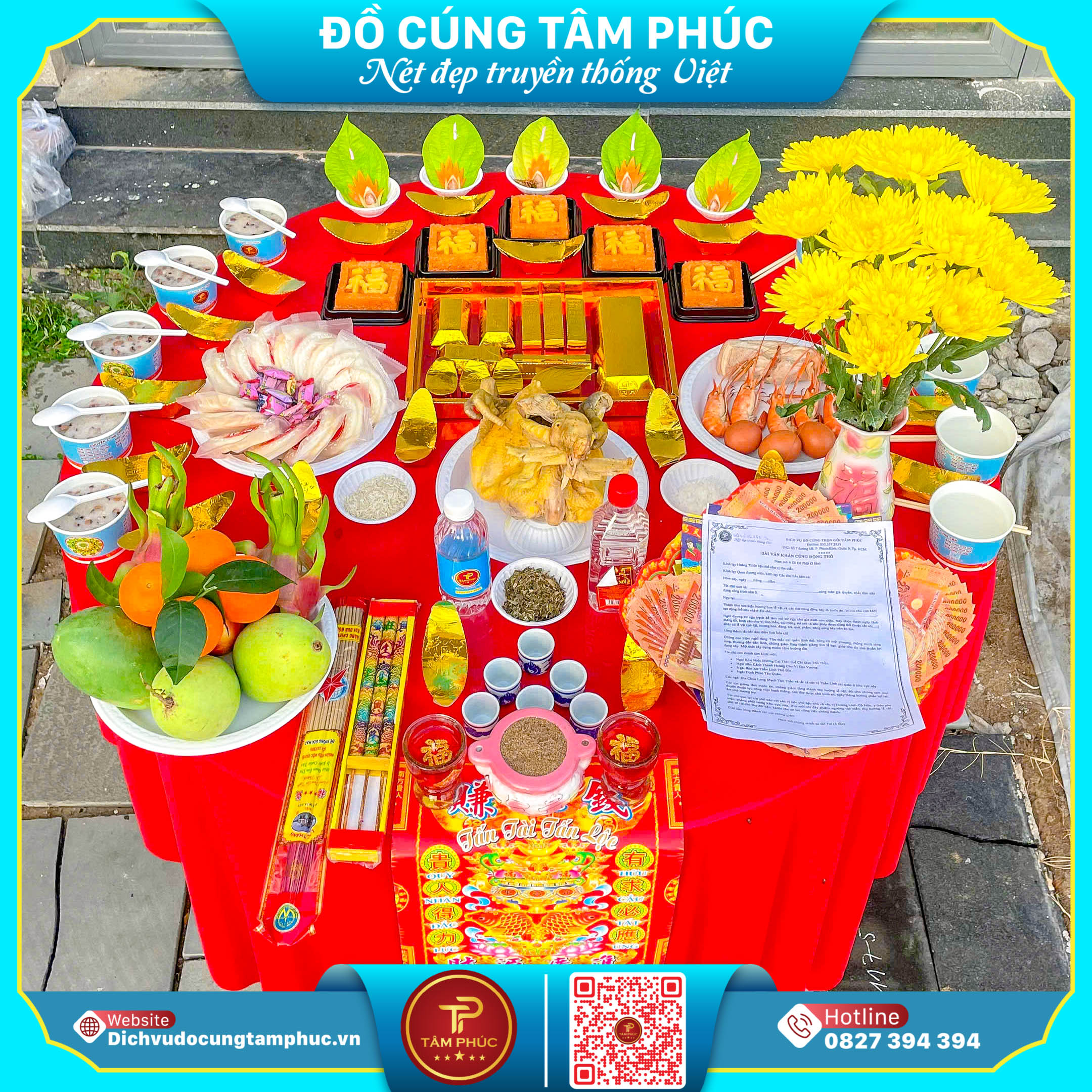 Mâm cúng động thổ đơn giản, đầy đủ tại Cần Thơ.