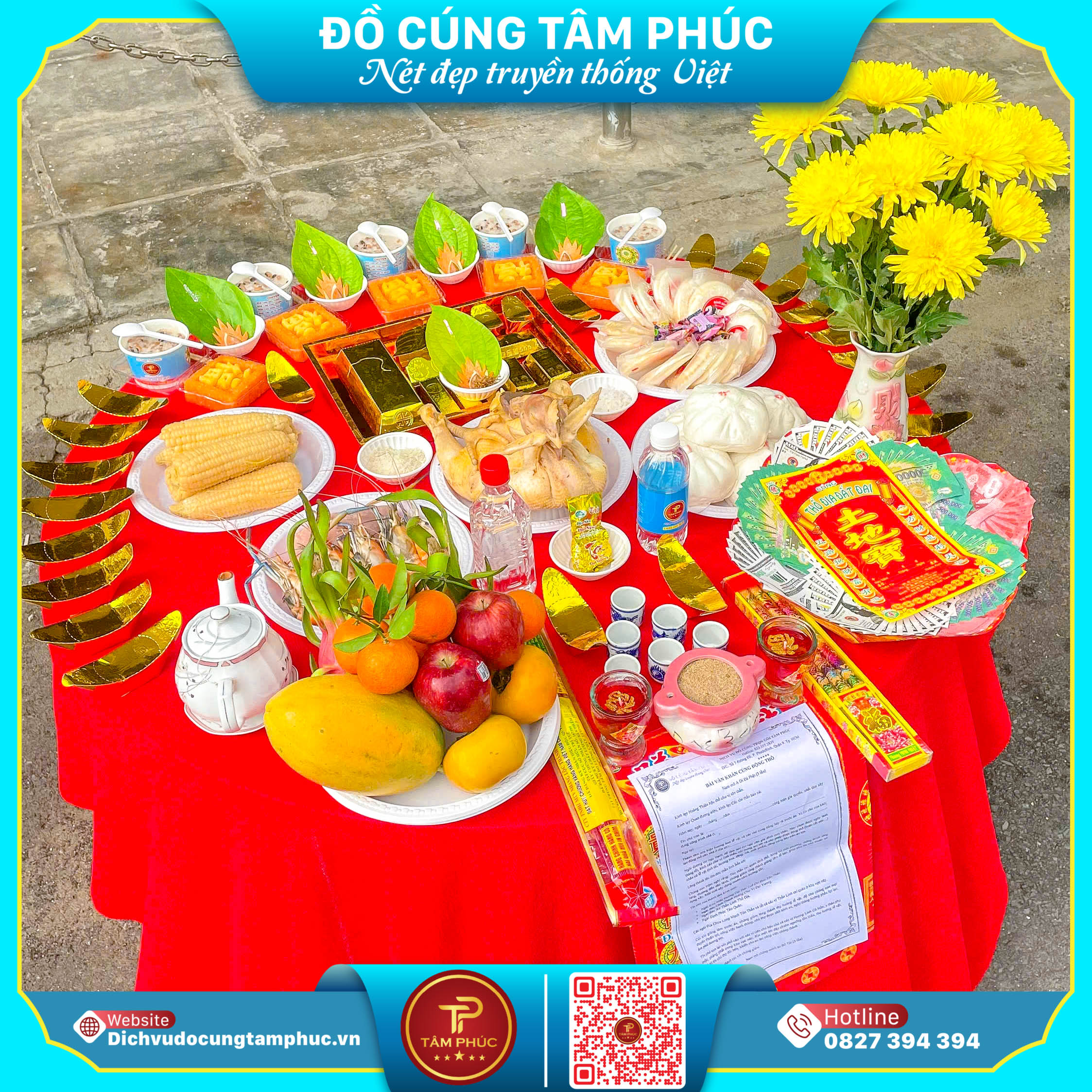 Mâm cúng động thổ đơn giản, đầy đủ tại Cần Thơ.