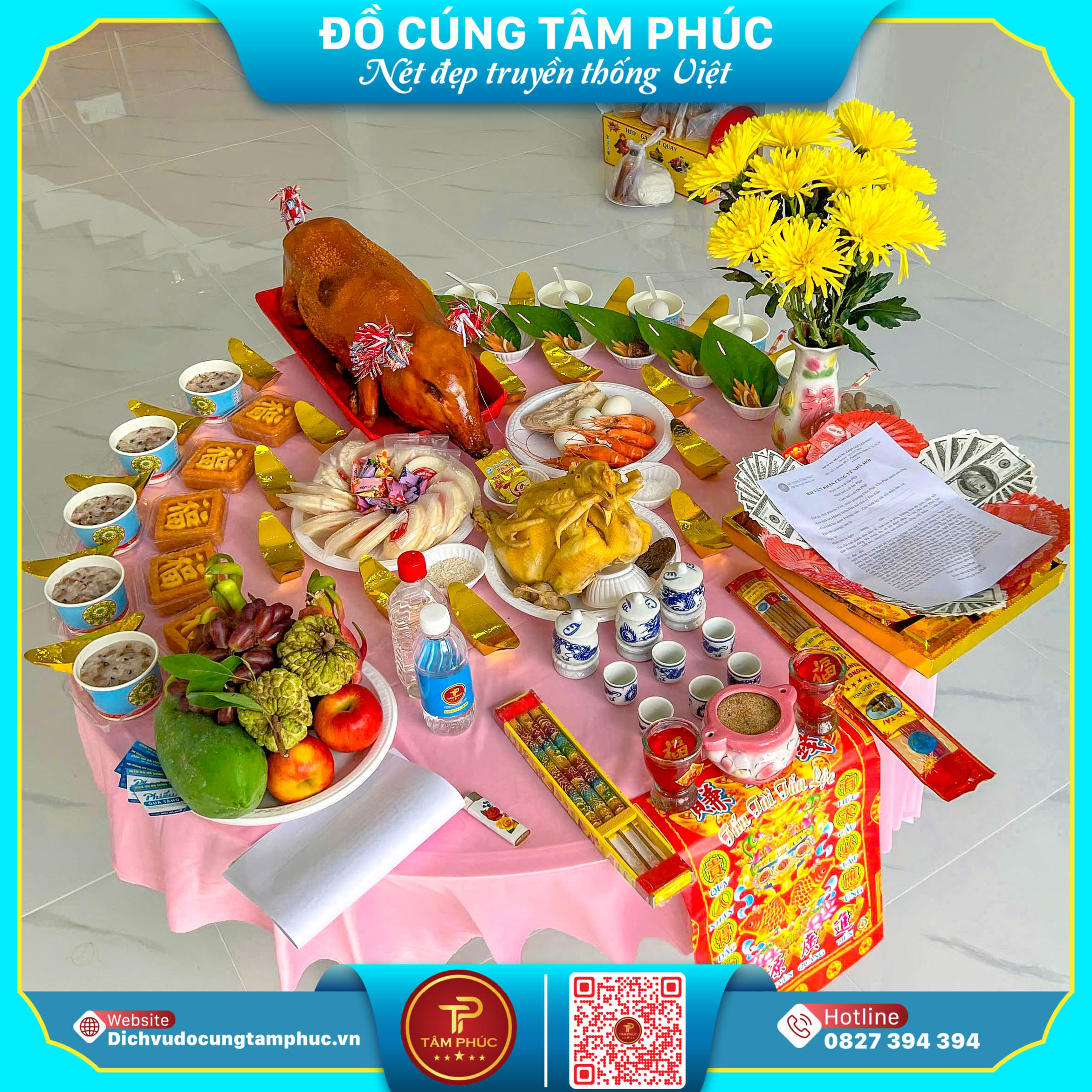 Mâm cúng nhập trạch đầy đủ lễ vật tại Cần Thơ.