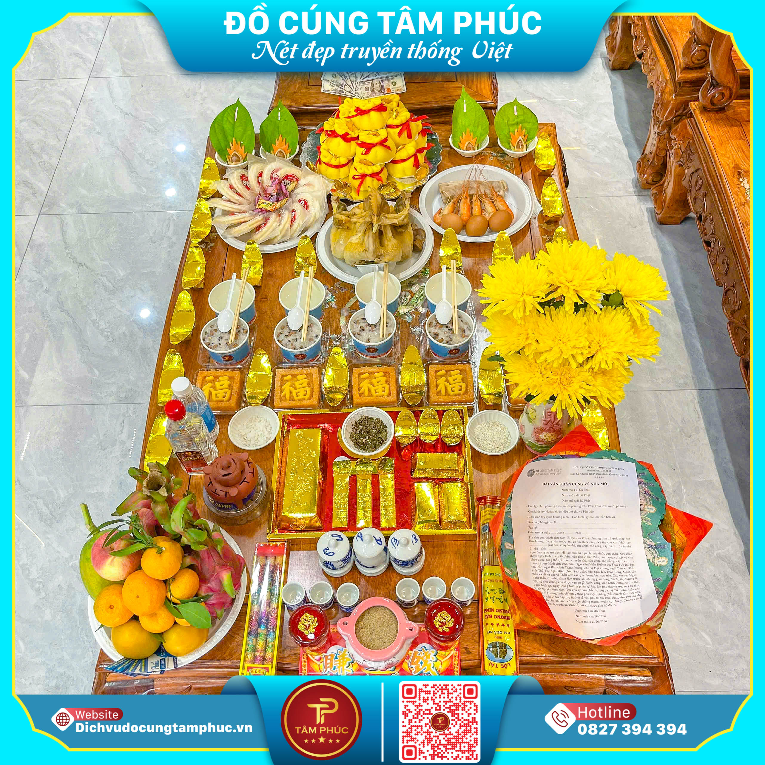 Mâm cúng nhập trạch đầy đủ lễ vật tại Cần Thơ.