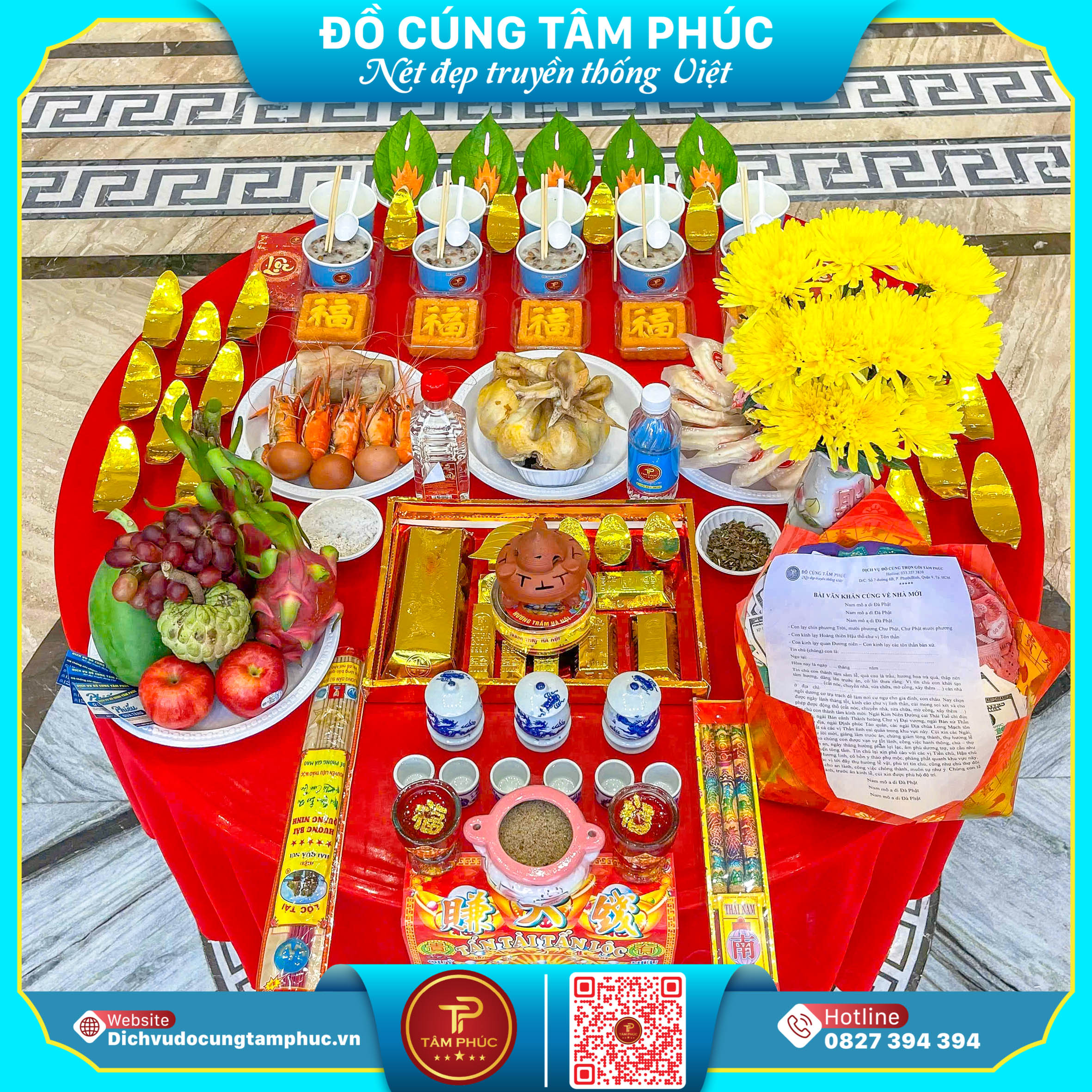 Mâm cúng nhập trạch đầy đủ lễ vật tại Cần Thơ.